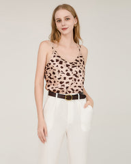 Leopard Print V-Neck Cross Back Cami Top Pink Leopard