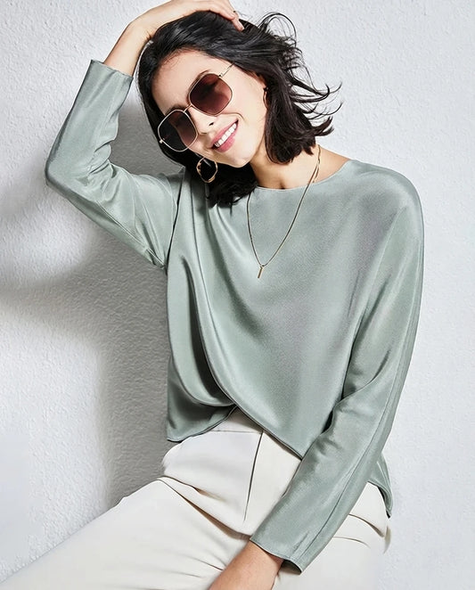 30mm Loose Long Sleeve Pullover Silk Blouse