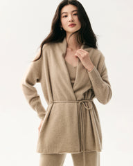 100% Cashmere Belted Shawl Collar Cardigan