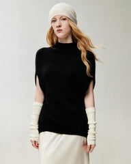 100% Cashmere Cap-Sleeve Mock Neck Loose Vest