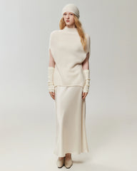 100% Cashmere Cap-Sleeve Mock Neck Loose Vest
