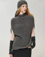100% Cashmere Cap-Sleeve Mock Neck Loose Vest