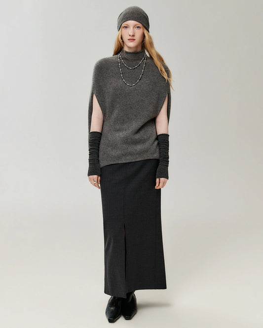 100% Cashmere Cap-Sleeve Mock Neck Loose Vest