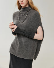 100% Cashmere Cap-Sleeve Mock Neck Loose Vest