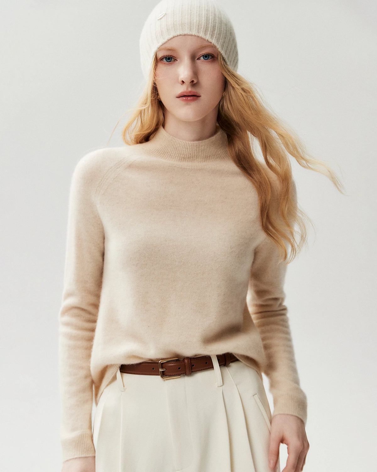 100% Cashmere Classic Stand Collar Pullover