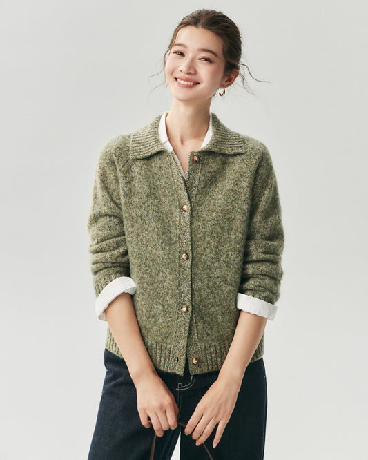 100% Cashmere Collared Speckled Cardigan