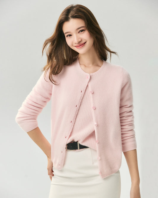 100% Cashmere Crewneck Button-Down Cardigan