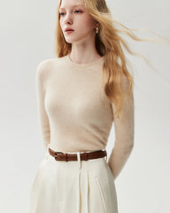 100% Cashmere Fitted Crewneck Knit Top