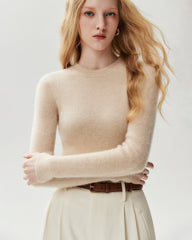 100% Cashmere Fitted Crewneck Knit Top