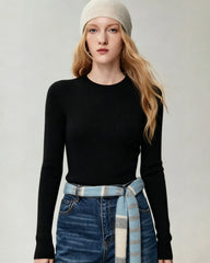 100% Cashmere Fitted Crewneck Knit Top