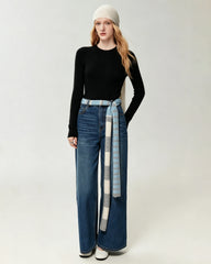 100% Cashmere Fitted Crewneck Knit Top