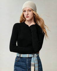 100% Cashmere Fitted Crewneck Knit Top