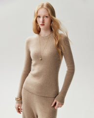 100% Cashmere Fitted Crewneck Knit Top