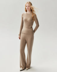 100% Cashmere Fitted Crewneck Knit Top