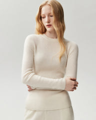 100% Cashmere Fitted Crewneck Knit Top