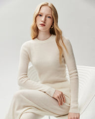100% Cashmere Fitted Crewneck Knit Top