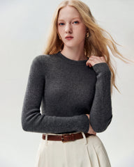 100% Cashmere Fitted Crewneck Knit Top