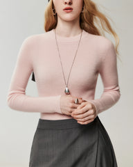 100% Cashmere Fitted Crewneck Knit Top