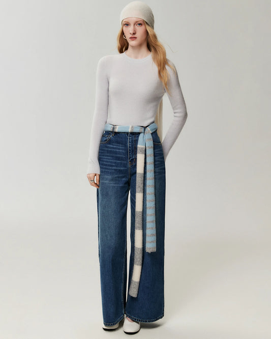 100% Cashmere Fitted Crewneck Knit Top
