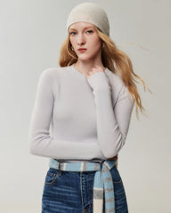 100% Cashmere Fitted Crewneck Knit Top