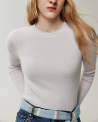 100% Cashmere Fitted Crewneck Knit Top