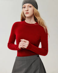 100% Cashmere Fitted Crewneck Knit Top