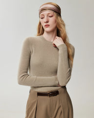 100% Cashmere Fitted Crewneck Knit Top