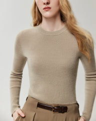 100% Cashmere Fitted Crewneck Knit Top