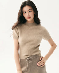 100% Cashmere Fitted Short Sleeve Sweater
