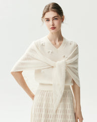 100% Cashmere Pointelle Triangle Knit Shawl