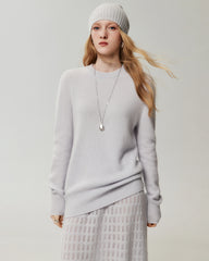 100% Cashmere Relaxed Ribbed Crewneck Sweater
