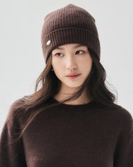 100% Cashmere Ribbed Cuffed Knit Beanie