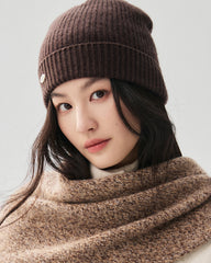 100% Cashmere Ribbed Cuffed Knit Beanie