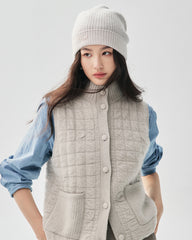 100% Cashmere Ribbed Cuffed Knit Beanie