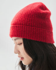 100% Cashmere Ribbed Cuffed Knit Beanie