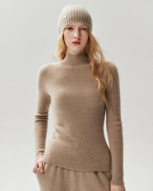 100% Cashmere Ribbed Knit Beanie