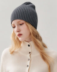 100% Cashmere Ribbed Knit Beanie