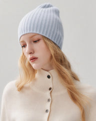 100% Cashmere Ribbed Knit Beanie