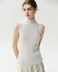 100% Cashmere Sleeveless Mock Neck Ribbed Top