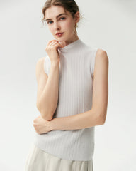 100% Cashmere Sleeveless Mock Neck Ribbed Top