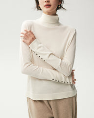 100% Merino Wool Button Cuff Turtleneck