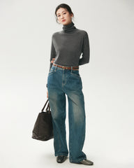 100% Merino Wool Button Cuff Turtleneck