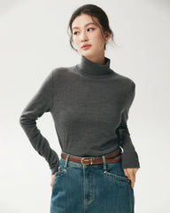100% Merino Wool Button Cuff Turtleneck