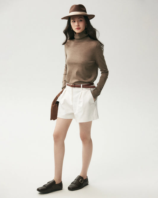 100% Merino Wool Button Cuff Turtleneck