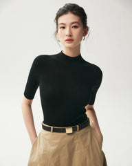 100% Merino Wool Mock Neck Short Sleeve Top