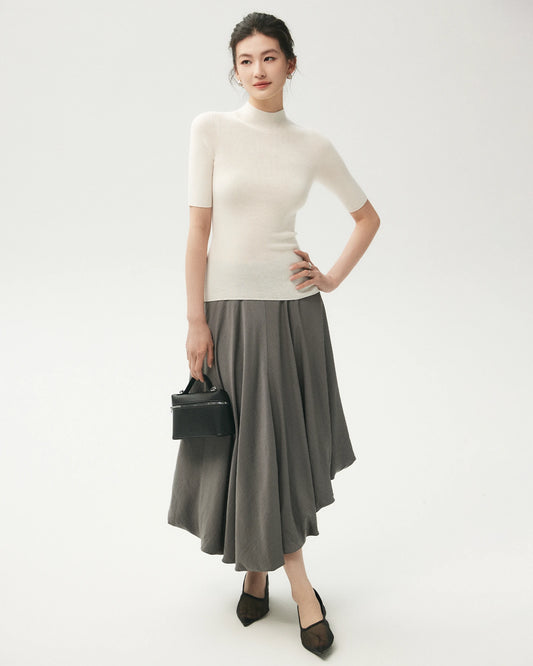 100% Merino Wool Mock Neck Short Sleeve Top