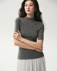 100% Merino Wool Mock Neck Short Sleeve Top