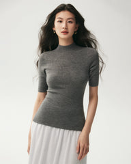 100% Merino Wool Mock Neck Short Sleeve Top