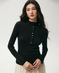 100% Merino Wool Ribbed Mock Neck Top