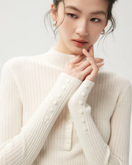 100% Merino Wool Ribbed Mock Neck Top